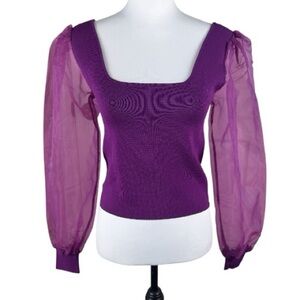 NWT House of Harlow 1960 Purple Long Puff Sleeve Blouse Top Size Small $145